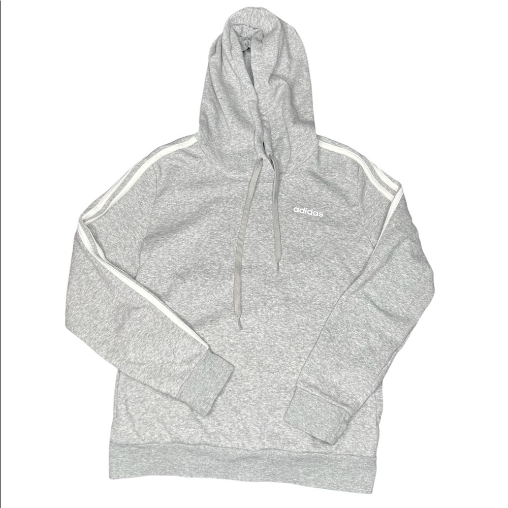 Adidas Heathered Grey 3 Stripe Pullover Hoodie Size Medium